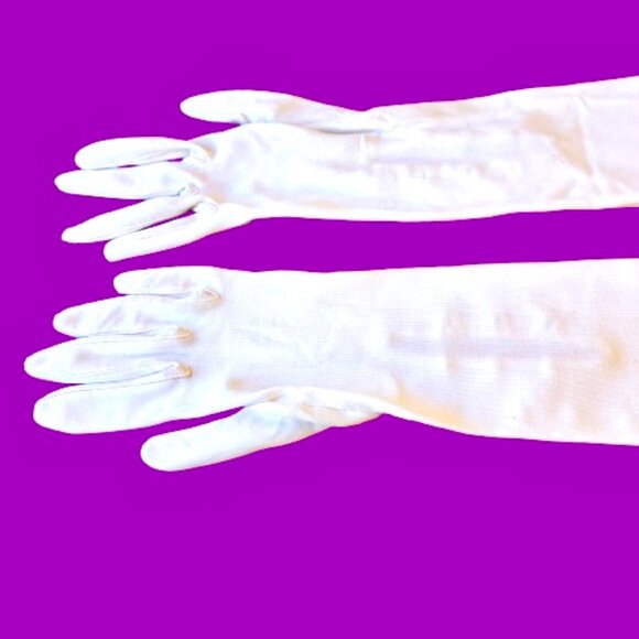 Vintage Opera Gloves White Nylon Stretch Long Formal Buttons 23" Long Size 8 - Picture 2 of 9